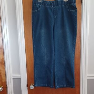 Denim Pull On Wide Leg Crop Sz.XL. Stitched Seam Front Of Leg. Inseam Is 24.5".